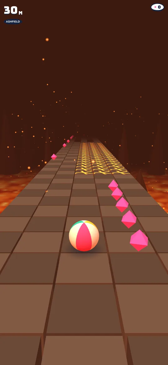 Lava world: a stone track over a lava sea, with gems ahead